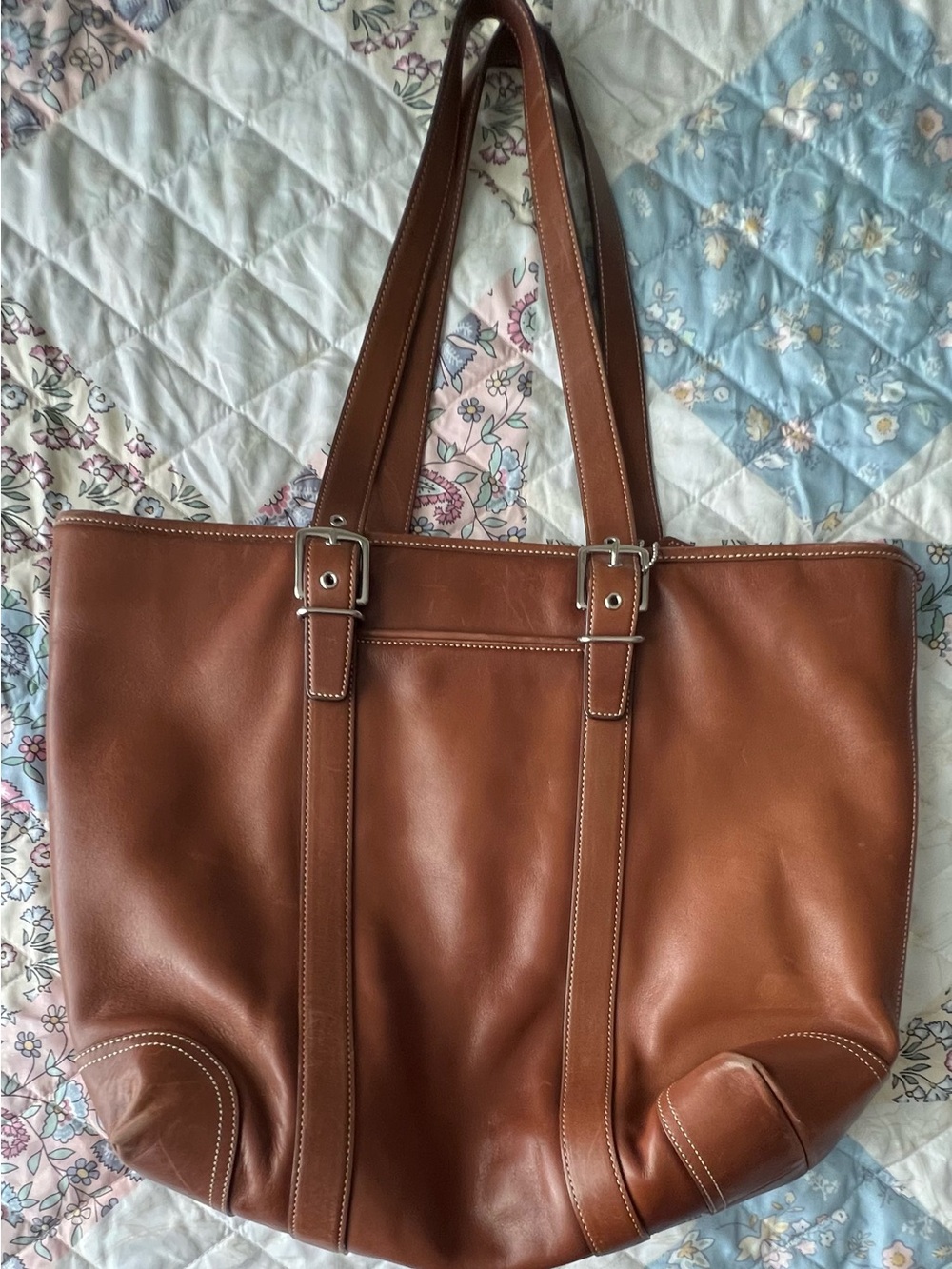 Coach Leather Tote Bag with Buckle Straps